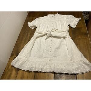 Allison New York Polka Dot Ruffle Trim Mini Dress White Women's Small